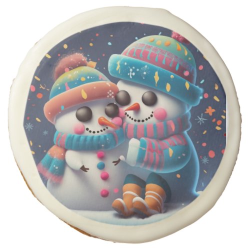 Christmas Snowman Couple Huggers Sugar Cookie