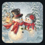 Christmas Snowman Couple Square Sticker<br><div class="desc">Christmas Snowman Couple Square Stickers.</div>