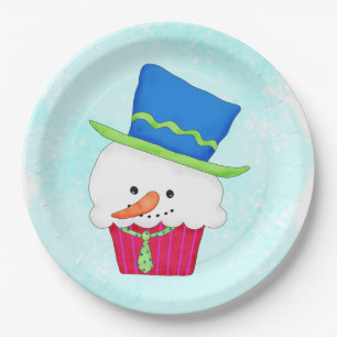 Christmas Snowman Cupcake Art Dessert Party Paper Plates