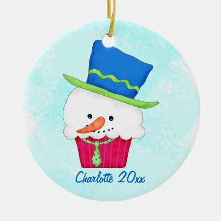 Christmas Snowman Cupcake Name Personalized Ceramic Ornament