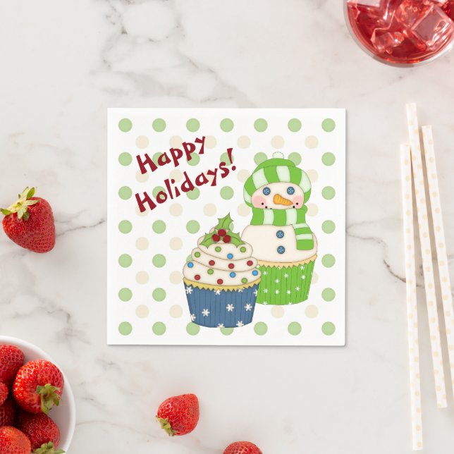 Christmas Snowman Cupcake Polkadot Kids Napkins (Insitu)