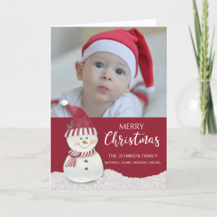 Christmas Snowman Custom Photo & Name Holiday Card