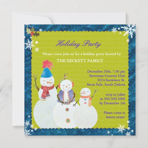 Christmas Snowman Cute Holiday Party Invitation