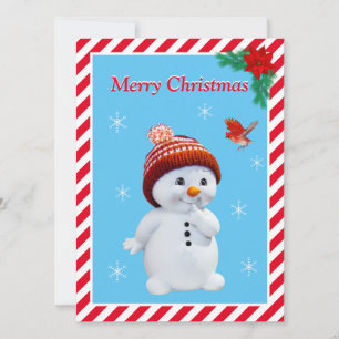 Christmas Snowman & Cute Red Bird Christmas Card