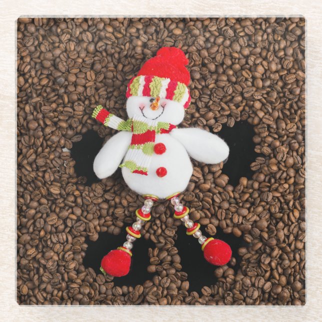 Christmas snowman decoration glass coaster (Front)