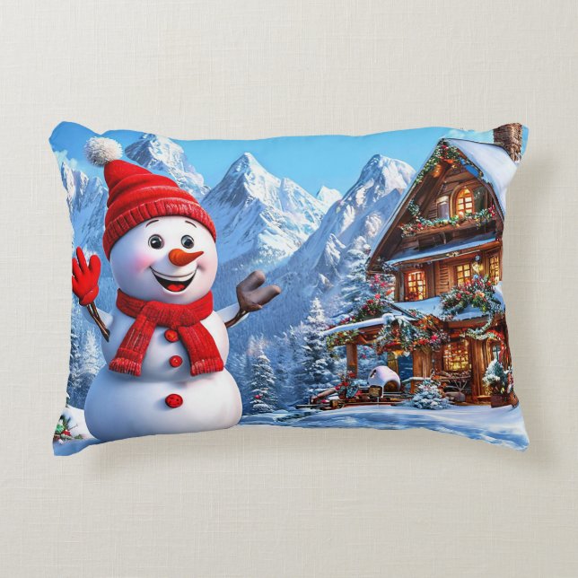 Christmas snowman decorative gift idea accent pillow (Front)