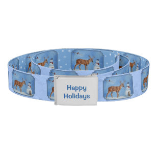 Christmas Snowman Deer Cute Bunny Blue Belt
