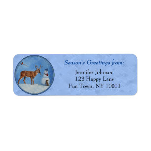 Christmas Snowman Deer Cute Bunny Blue Label