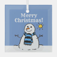 Christmas Snowman Design with Merry Christmas Glass Ornament