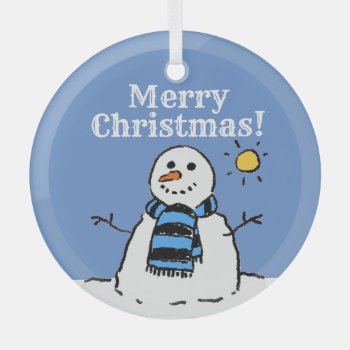 Christmas Snowman Design With Merry Christmas Glass Ornament by NigelSutherland at Zazzle
