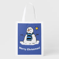 Christmas Snowman Design with Merry Christmas Grocery Bag