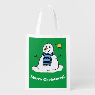 Christmas Snowman Design with Merry Christmas Grocery Bag