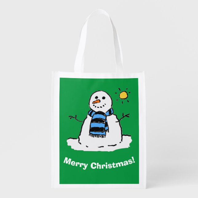 Christmas Snowman Design with Merry Christmas Grocery Bag (Front)