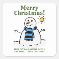 Christmas Snowman Design with Personal Greeting Square Sticker