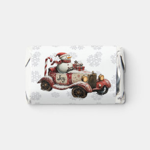 Christmas Snowman Driving a Red Car "JOY"  Hershey's Miniatures