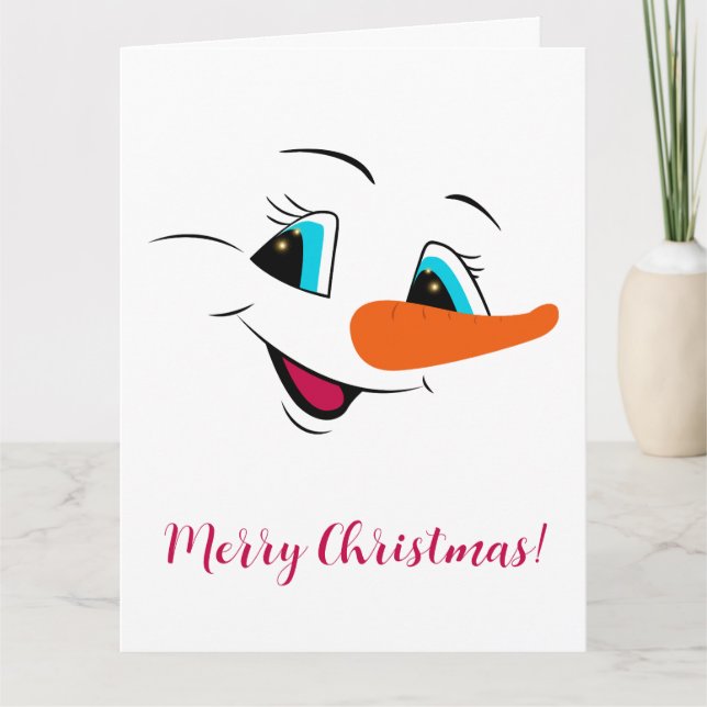 Christmas Snowman Face Personalized Cute Holiday Card (Front)