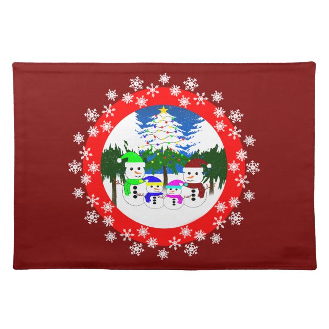 Christmas Snowman Family Cloth Placemat (Front)