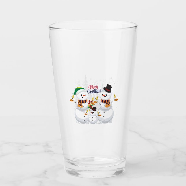Christmas Snowman Family Glass (Front)