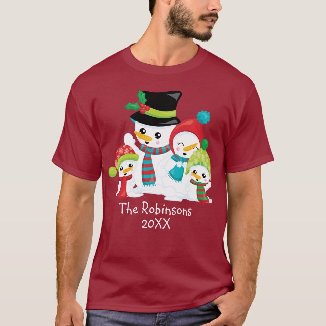 Christmas Snowman Family Mom Dad Children Family T-Shirt (Front)