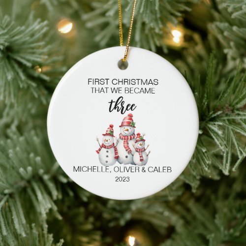 Christmas Snowman Family of Three Ceramic Ornament