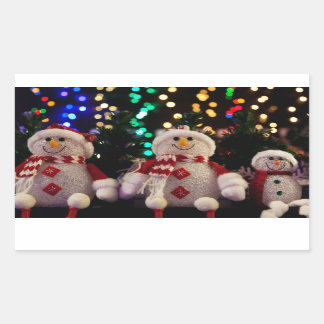 Christmas Snowman Family Ornaments Tree Photo Rectangular Sticker