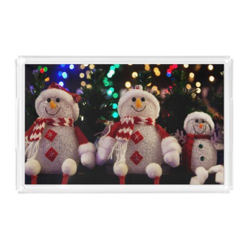 Christmas Snowman Family Ornaments Tree Photo Tray