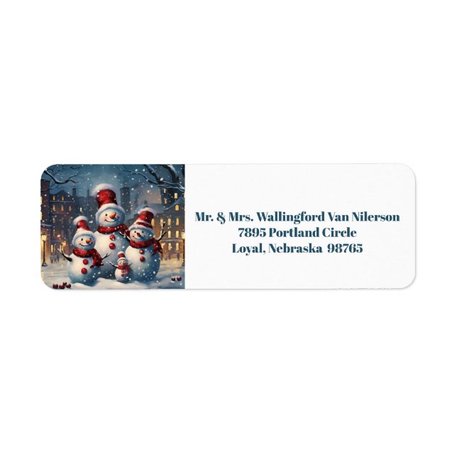 Christmas Snowman Family Return Address Labels (Front)