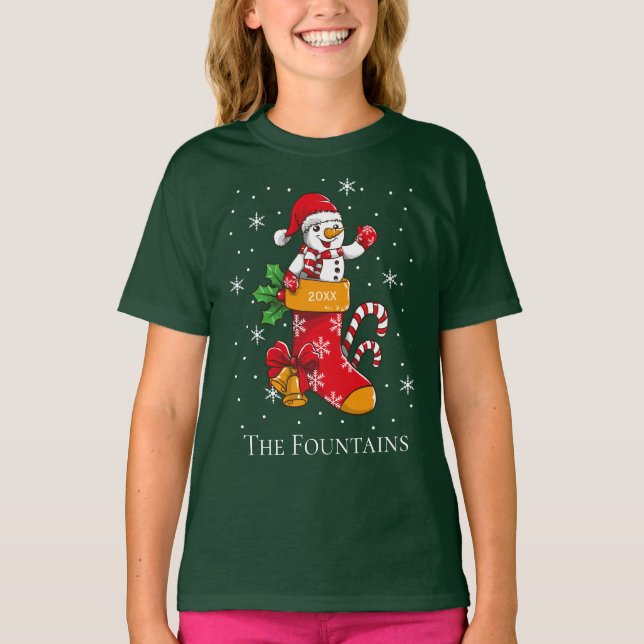 Christmas Snowman Family Snowflakes Personalized T-Shirt (Front)