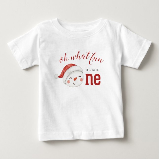 Christmas Snowman First Birthday Baby T-Shirt (Front)