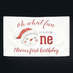 Christmas Snowman First Birthday Banner<br><div class="desc">Oh what fun,  it is to be One! Christmas Snowman first birthday party welcome sign with watercolor snowman.</div>