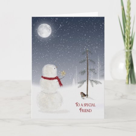 Christmas Snowman For Friend Holiday Card