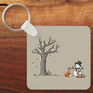 Christmas Snowman Fox And Deer Woodland Animal  Keychain