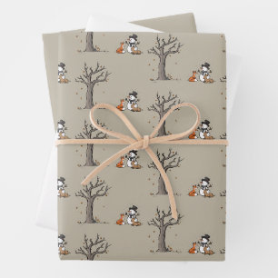 Christmas Snowman Fox And Deer Woodland Animal Wrapping Paper Sheets