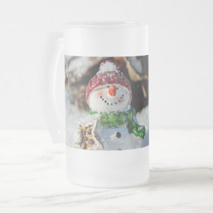 Christmas Snowman Frosted 16 oz Frosted Glass Mug