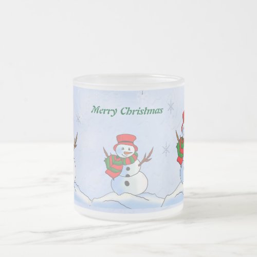 Christmas snowman  frosted glass coffee mug