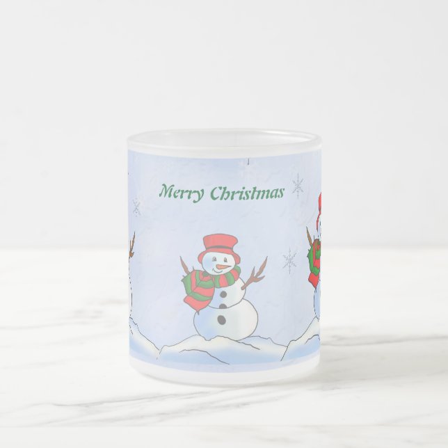 Christmas snowman  frosted glass coffee mug (Center)