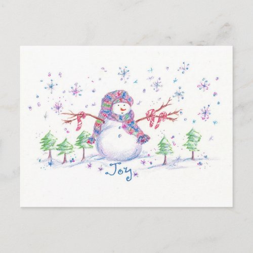 Christmas Snowman Frosty Joy Drawing Art Holiday Postcard