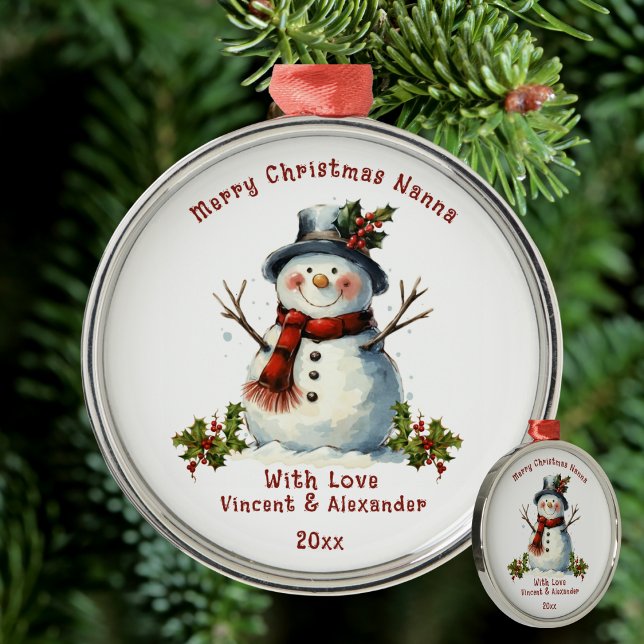 Christmas Snowman Gift For Nanna - Grandma Metal Ornament (Christmas Snowman Gift For Nanna Metal Ornament)