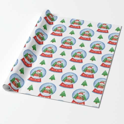 Christmas Snowman Globe and Christmas Trees  Wrapping Paper