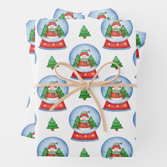 Christmas Snowman Globe and Christmas Trees  Wrapping Paper Sheets (In situ)
