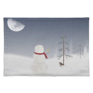 Christmas snowman gold star cloth placemat