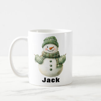 Christmas Snowman Green Hat Custom Name Coffee Mug