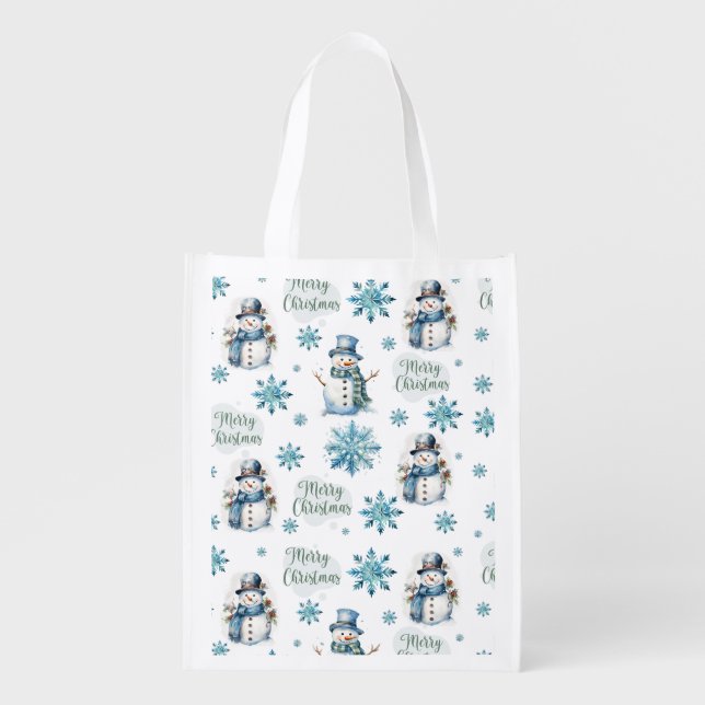 Christmas Snowman  Grocery Bag (Front)