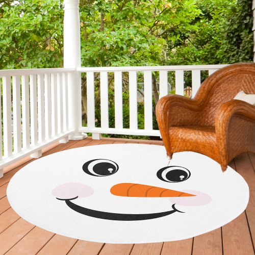 Christmas Snowman Happy Face Smiling Round Outdoor Rug