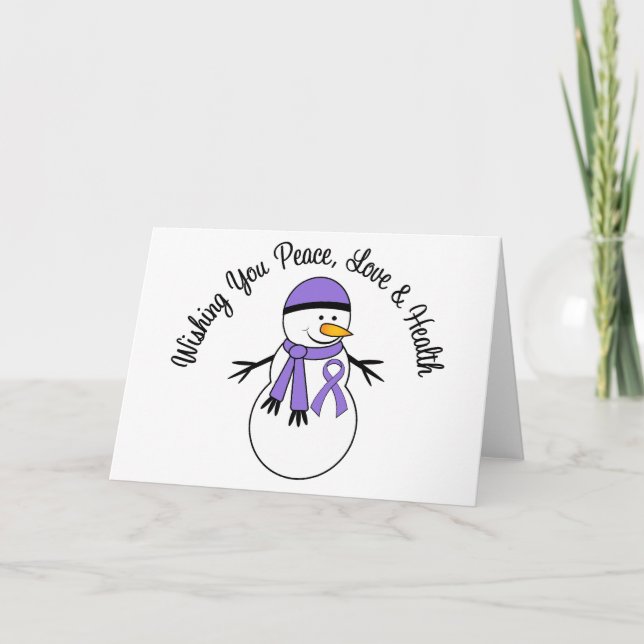 Christmas Snowman Hodgkins Lymphoma Ribbon Holiday Card (Front)