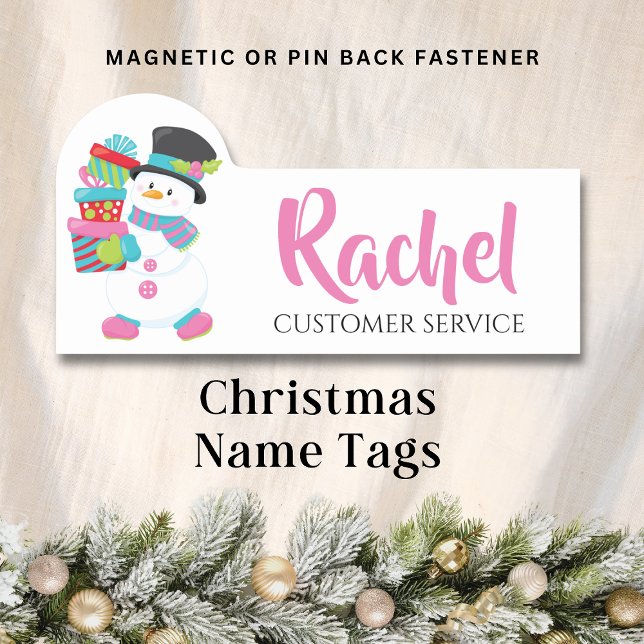 Christmas Snowman Holding Gifts Personalized Name Name Tag (Creator Uploaded)