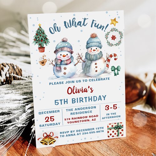 Christmas Snowman Holiday 5th Birthday Invitation