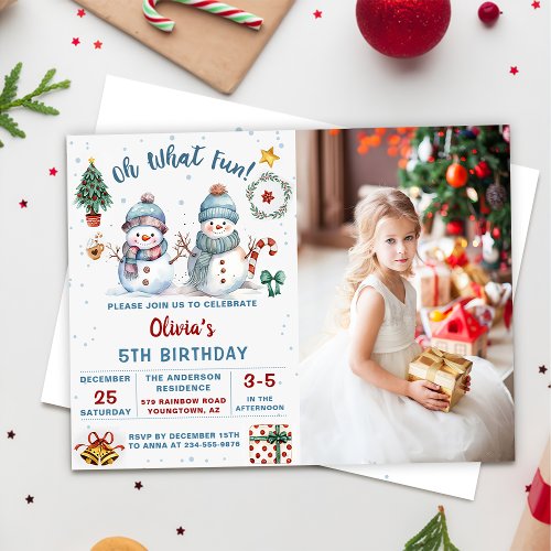 Christmas Snowman Holiday 5th Birthday Photo  Invitation