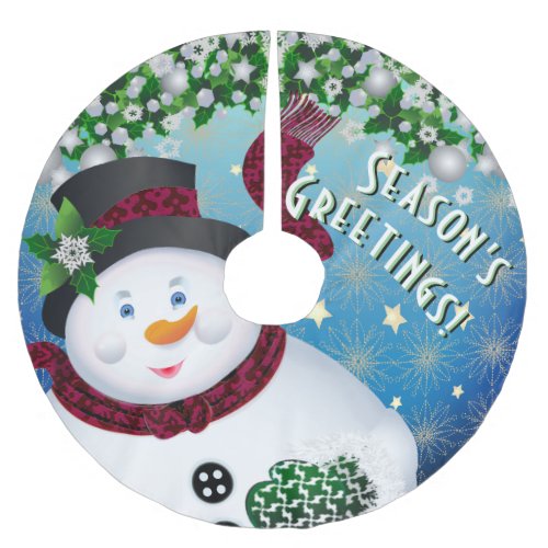 Christmas Snowman Holiday Brushed Polyester Tree Skirt