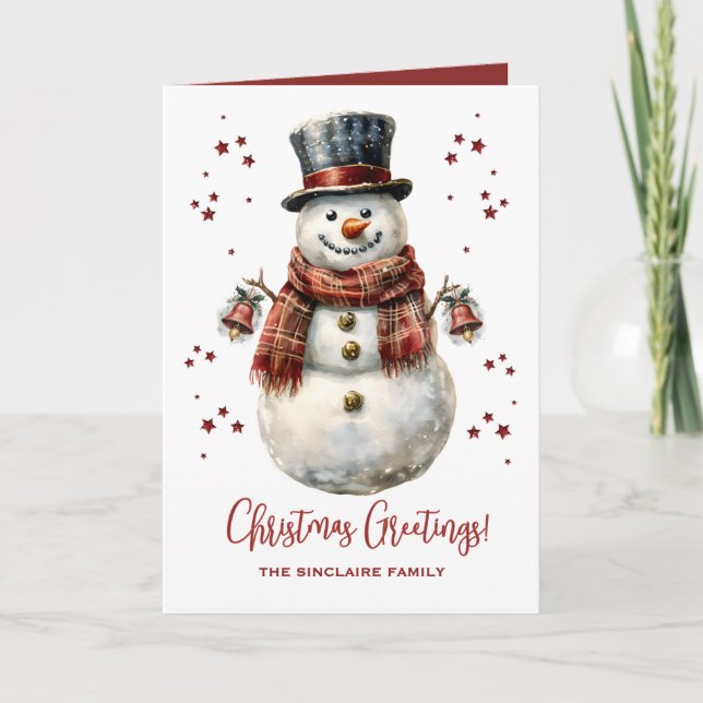 Christmas Snowman Holiday Card With Name (Front)